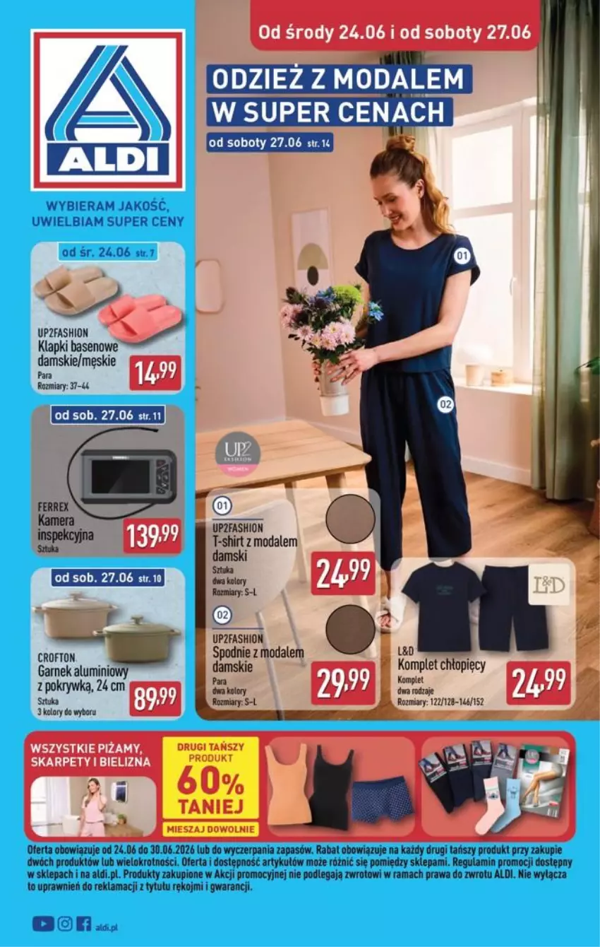 Gazetka promocyjna Aldi - Ostatnie sztuki w wybranych sklepach - ważna 24.06 do 27.06.2026 - strona 1 - produkty: Bielizna, Fa, Karp, Klapki, Moda, Rama, T-shirt