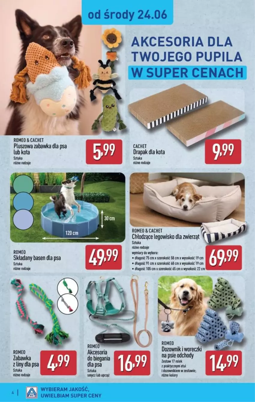 Gazetka promocyjna Aldi - Ostatnie sztuki w wybranych sklepach - ważna 24.06 do 27.06.2026 - strona 4 - produkty: Dozownik, Drapak, LEGO, Legowisko, Smycz, Sok, Zabawka