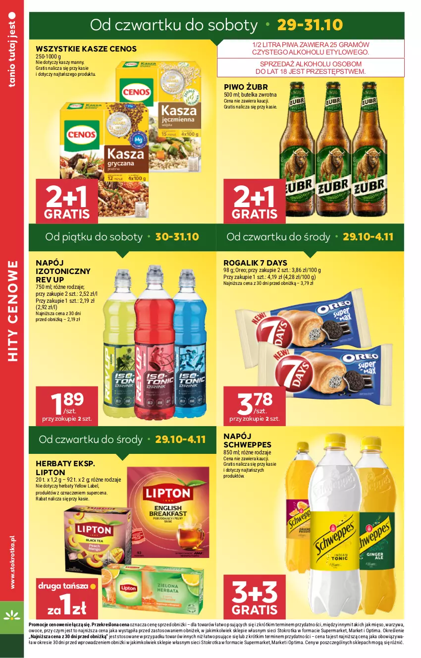 Gazetka promocyjna Stokrotka - Supermarket - ważna 29.10 do 04.11.2026 - strona 3 - produkty: 7 Days, Cenos, Gra, Lipton, Mięso, Napój, Napój izotoniczny, Optima, Oreo, Owoce, Piwa, Piwo, Rogal, Schweppes, Warzywa