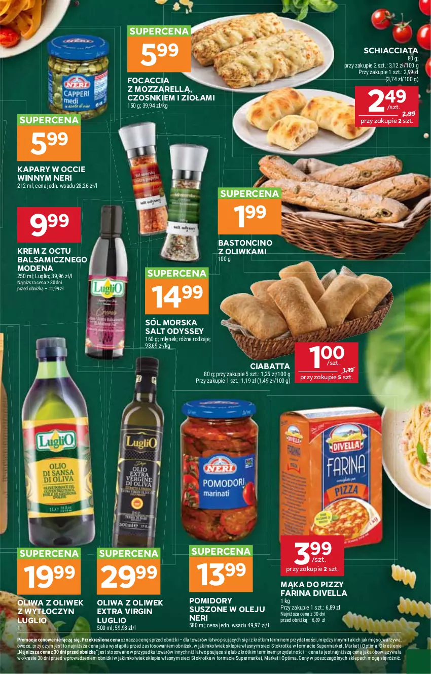 Gazetka promocyjna Stokrotka - Supermarket - ważna 29.10 do 04.11.2026 - strona 42 - produkty: Chia, Ciabatta, Fa, Focaccia, Gin, Kapary, Mąka, Mąka do pizzy, Mięso, Młynek, Olej, Oliwa, Oliwa z oliwek, Optima, Owoce, Pomidory, Sól, Warzywa
