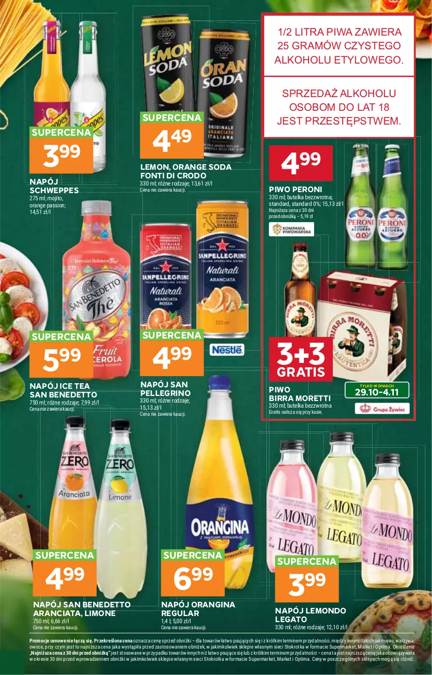 Gazetka promocyjna Stokrotka - Supermarket - ważna 29.10 do 04.11.2026 - strona 43 - produkty: Gin, Gra, Ice tea, Mięso, Napój, Optima, Owoce, Piwa, Piwo, Schweppes, Warzywa