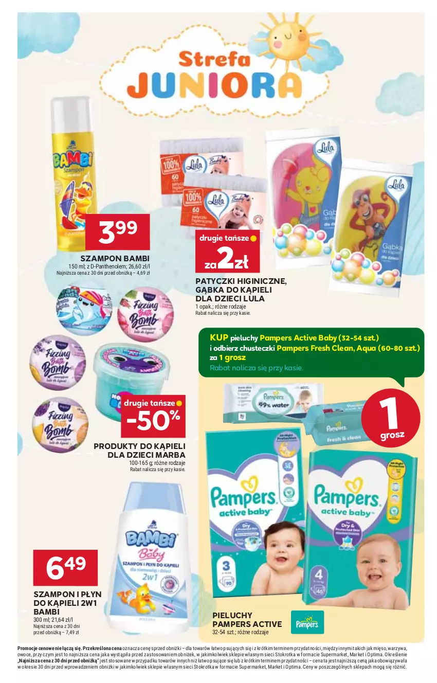Gazetka promocyjna Stokrotka - Supermarket - ważna 29.10 do 04.11.2026 - strona 55 - produkty: Chusteczki, Dzieci, Gin, Mięso, Optima, Owoce, Pampers, Pieluchy, Płyn do kąpieli, Szampon, Warzywa