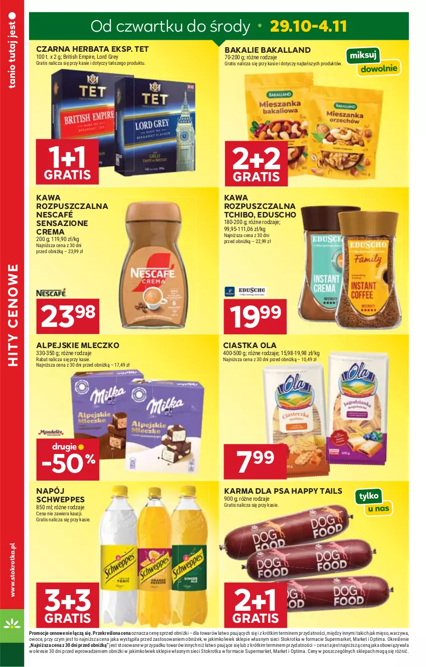 Gazetka promocyjna Stokrotka - Supermarket - ważna 29.10 do 04.11.2026 - strona 7 - produkty: Bakalland, Brit, Ciastka, Gra, Herbata, Kawa, Kawa rozpuszczalna, Mięso, Mleczko, Napój, Nescafé, Optima, Owoce, Schweppes, Tchibo, Warzywa