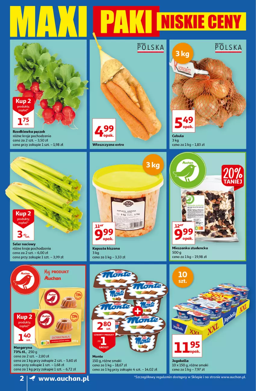 Gazetka promocyjna Auchan - Maxi Paki Niskie Ceny Supermarkety - ważna 13.01 do 19.01.2022 - strona 2 - produkty: Bell, Bella, Jogobella, Margaryna, Mieszanka studencka, Monte, Rzodkiewka, Seler naciowy