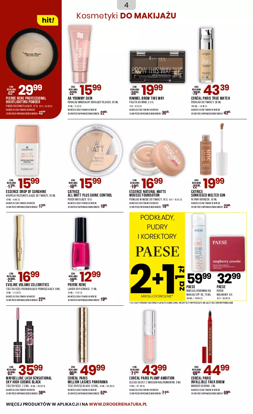 Gazetka promocyjna Drogerie Natura - Gazetka Drogerie Natura - ważna 23.07 do 03.08.2025 - strona 4 - produkty: Ambition, Bell, Brit, Bronzer, Catrice, Control, Eveline, Fa, Foundation, Lack, Lakier, Lakier do paznokci, Lion, Makijaż, Marker, Maybelline, Mus, Olej, PAESE, Paleta, Podkład, Podkład do twarzy, Puder, Rama, Sati, Tusz