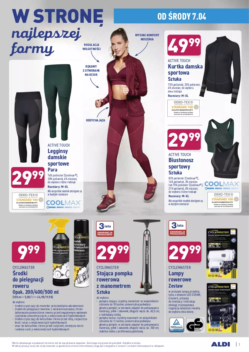 Gazetka promocyjna Aldi - Od Środy - ważna 07.04 do 10.04.2021 - strona 3 - produkty: Biustonosz, Gin, Kurtka, Lakier, Lampa, Legginsy, LG, Materac, Noż, Olma, Pompka, Por, Rower, Sok, Sport, Tera, Top, Uchwyty