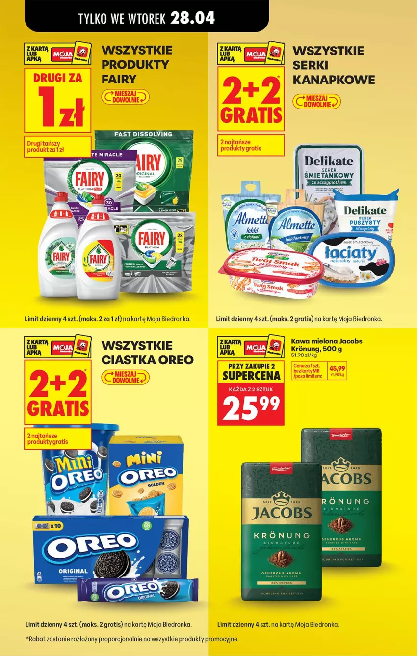 Gazetka promocyjna Biedronka - Od Poniedziałku - ważna 27.04 do 02.05.2026 - strona 24 - produkty: Ciastka, Fa, Fairy, Gra, Jacobs, Kawa, Kawa mielona, LG, Nike, Oreo, Por, Ser, Serek