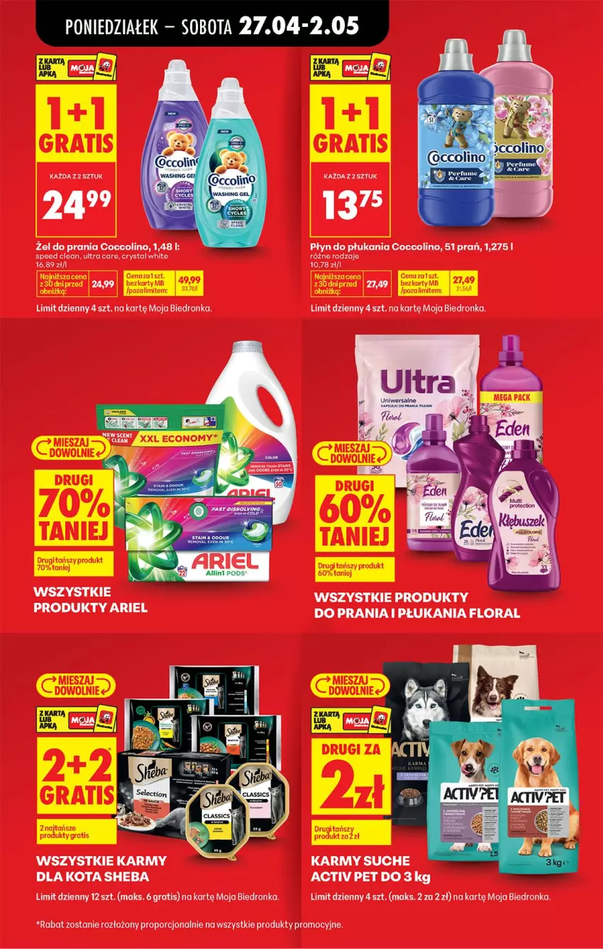 Gazetka promocyjna Biedronka - Od Poniedziałku - ważna 27.04 do 02.05.2026 - strona 36 - produkty: Ariel, Coccolino, Flora, Gra, Płyn do płukania, Por, Sheba