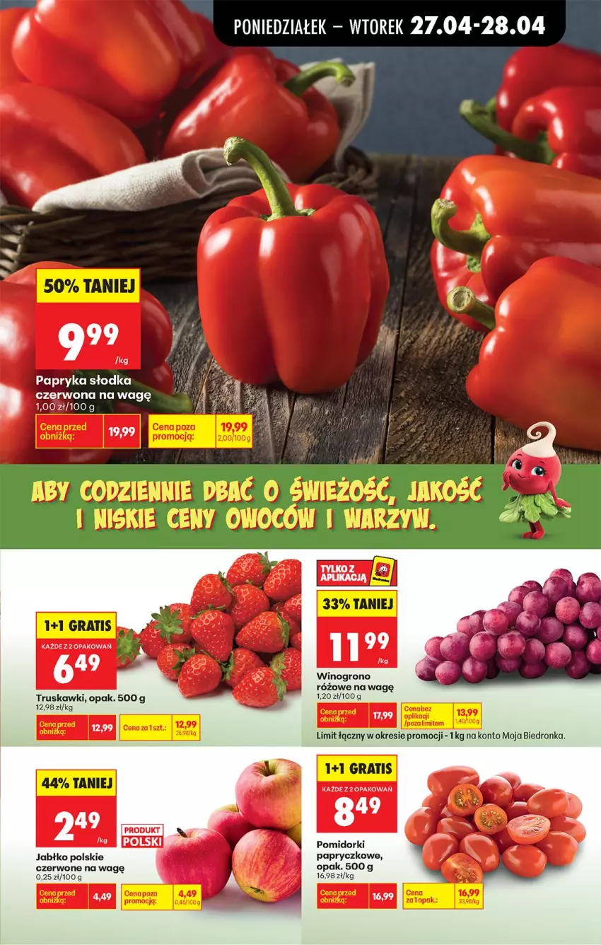 Gazetka promocyjna Biedronka - Od Poniedziałku - ważna 27.04 do 02.05.2026 - strona 40 - produkty: Fa, Papryka, Papryka słodka, Pomidorki, Truskawki, Wino