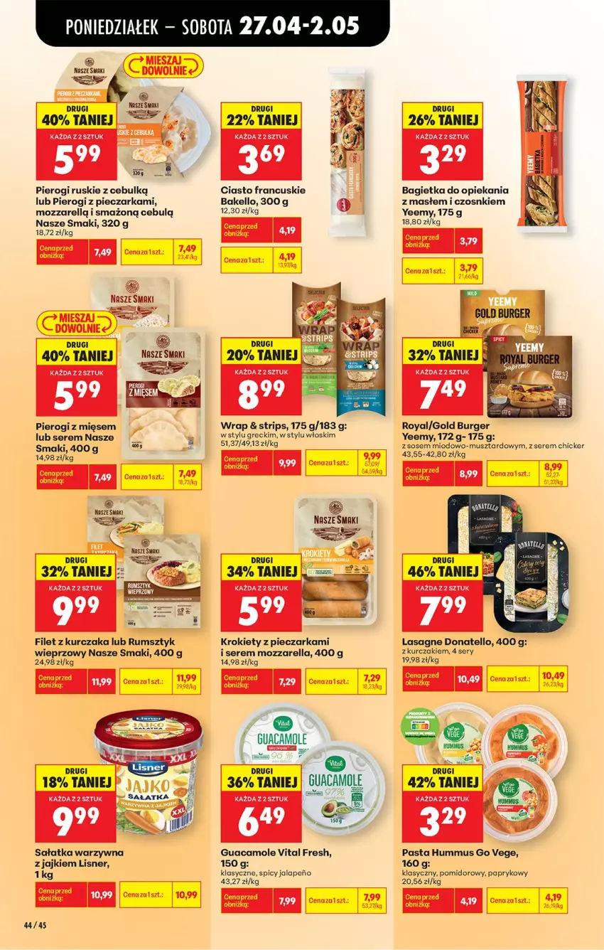 Gazetka promocyjna Biedronka - Od Poniedziałku - ważna 27.04 do 02.05.2026 - strona 53 - produkty: Amol, Bagietka, Burger, Ciasto francuskie, Fa, Hummus, Krokiety, Kurczak, Lasagne, Lisner, Mozzarella, Mus, Piec, Pieczarka, Pierogi, Rum, Sałat, Sałatka, Sałatka warzywna, Ser, Sos