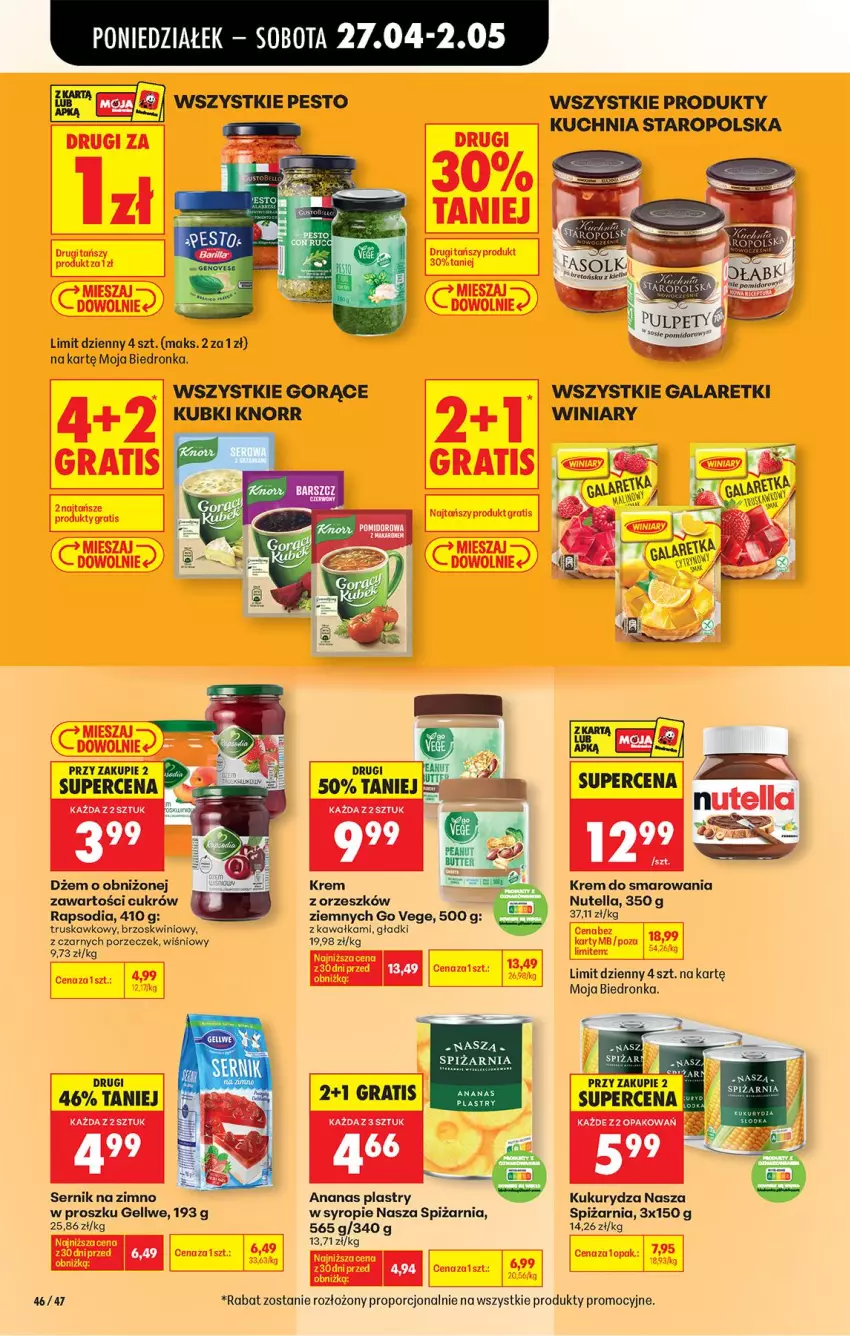 Gazetka promocyjna Biedronka - Od Poniedziałku - ważna 27.04 do 02.05.2026 - strona 55 - produkty: Ananas, Dżem, Gala, Galaretki, Gra, Kawa, Knorr, Kuchnia, Kuchnia Staropolska, Kukurydza, Nutella, Pesto, Por, Ser, Syrop, Winiary