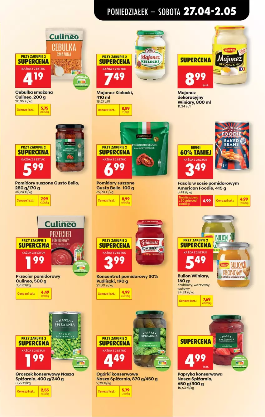 Gazetka promocyjna Biedronka - Od Poniedziałku - ważna 27.04 do 02.05.2026 - strona 56 - produkty: Bell, Bulion, Fa, Fasola, Groszek, Koncentrat pomidorowy, Lion, Majonez, Ogórki konserwowe, Papryka, Pomidory, Pudliszki, Ser, Sos, STP, Winiary