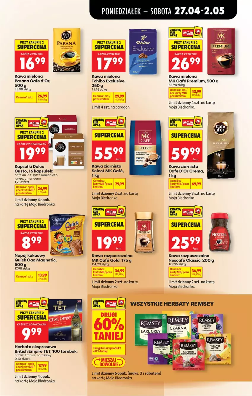 Gazetka promocyjna Biedronka - Od Poniedziałku - ważna 27.04 do 02.05.2026 - strona 60 - produkty: Brit, Chia, Gin, Herbata, Kakao, Kawa, Kawa mielona, Kawa rozpuszczalna, Kawa ziarnista, Napój, Tchibo