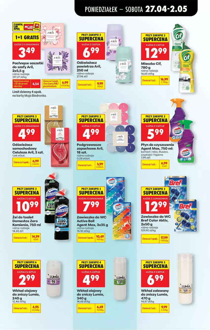 Gazetka promocyjna Biedronka - Od Poniedziałku - ważna 27.04 do 02.05.2026 - strona 70 - produkty: Bref, Cif, Domestos, Gra, LG, Mleczko, Olej, Podgrzewacze, Wkład olejowy, Zawieszka do wc, Znicz