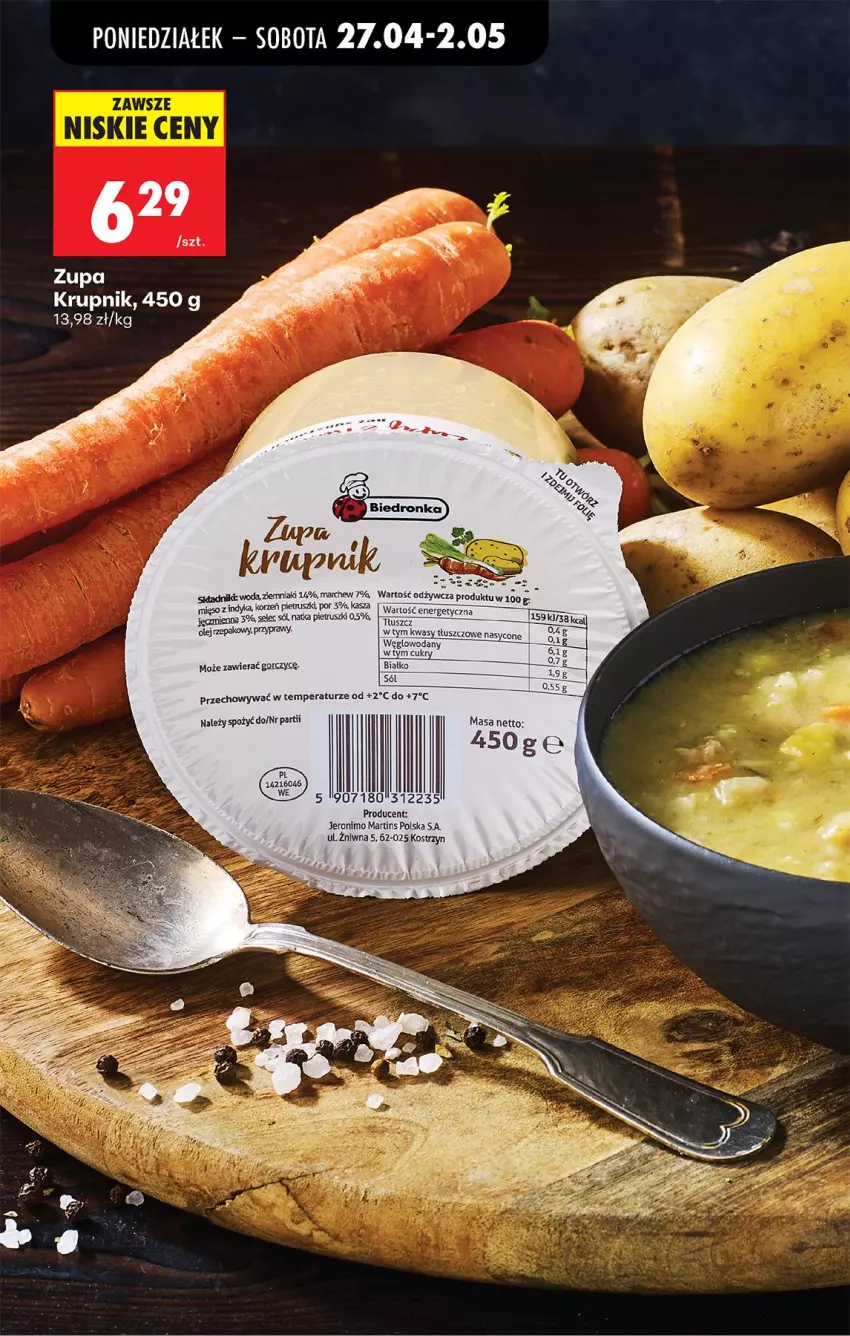 Gazetka promocyjna Biedronka - Od Poniedziałku - ważna 27.04 do 02.05.2026 - strona 81 - produkty: Kasza, Krupnik, Natka pietruszki, Olej, Olej rzepakowy, Por, Przyprawy, Sól, Woda, Ziemniaki, Zupa