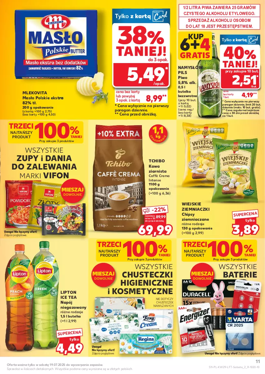 Gazetka promocyjna Kaufland - Gazetka tygodnia - ważna 17.07 do 23.07.2025 - strona 11 - produkty: Chipsy, Chusteczki, Gra, Ice tea, Kawa, Kawa ziarnista, Lipton, Masło, Mleko, Mlekovita, Namysłów, Napój, Napój niegazowany, Piwa, Piwo, Tchibo, Waga