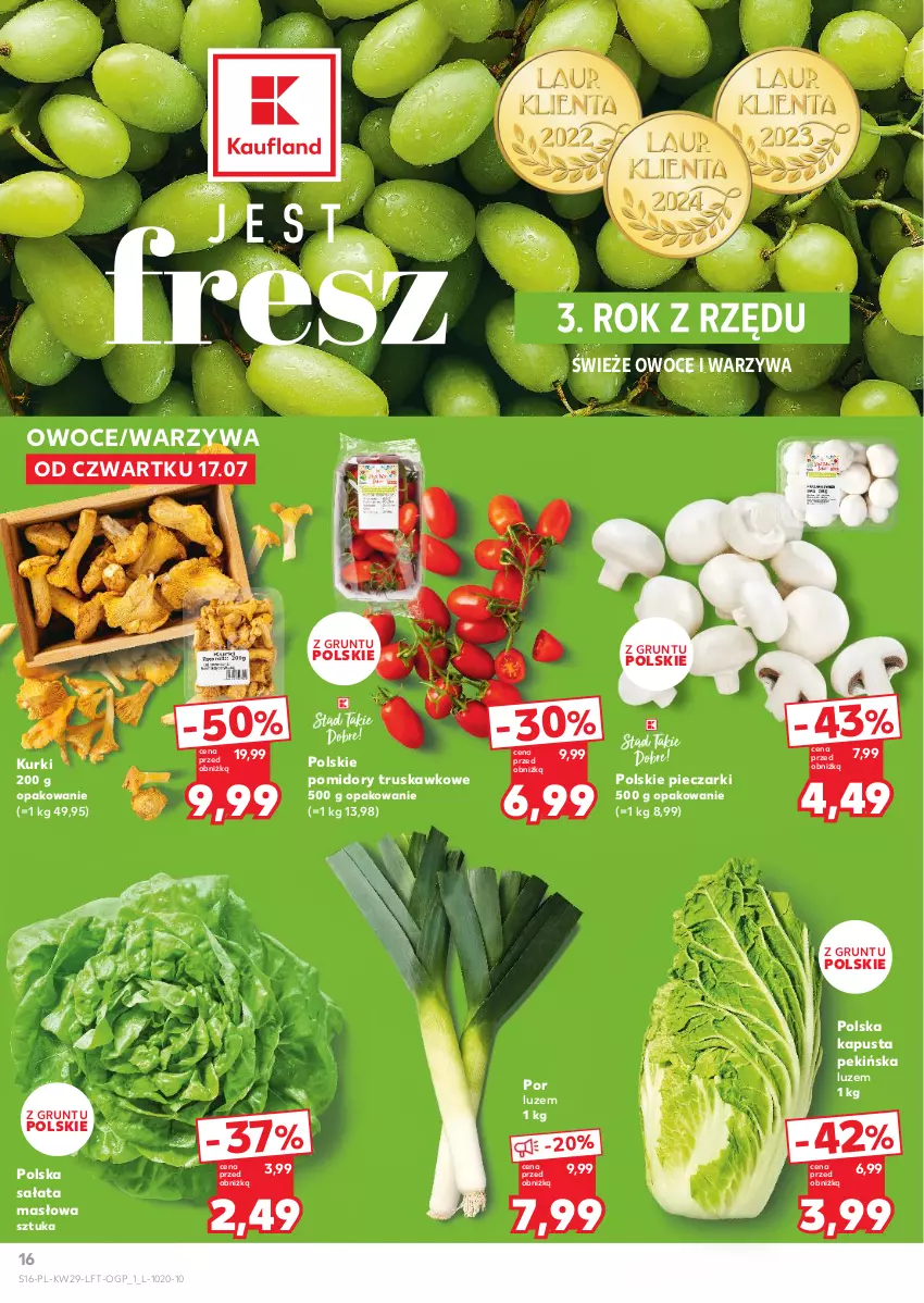 Gazetka promocyjna Kaufland - Gazetka tygodnia - ważna 17.07 do 23.07.2025 - strona 16 - produkty: Grunt, Masło, Owoce, Piec, Pomidory, Por, Sałat, Sałata masłowa, Warzywa