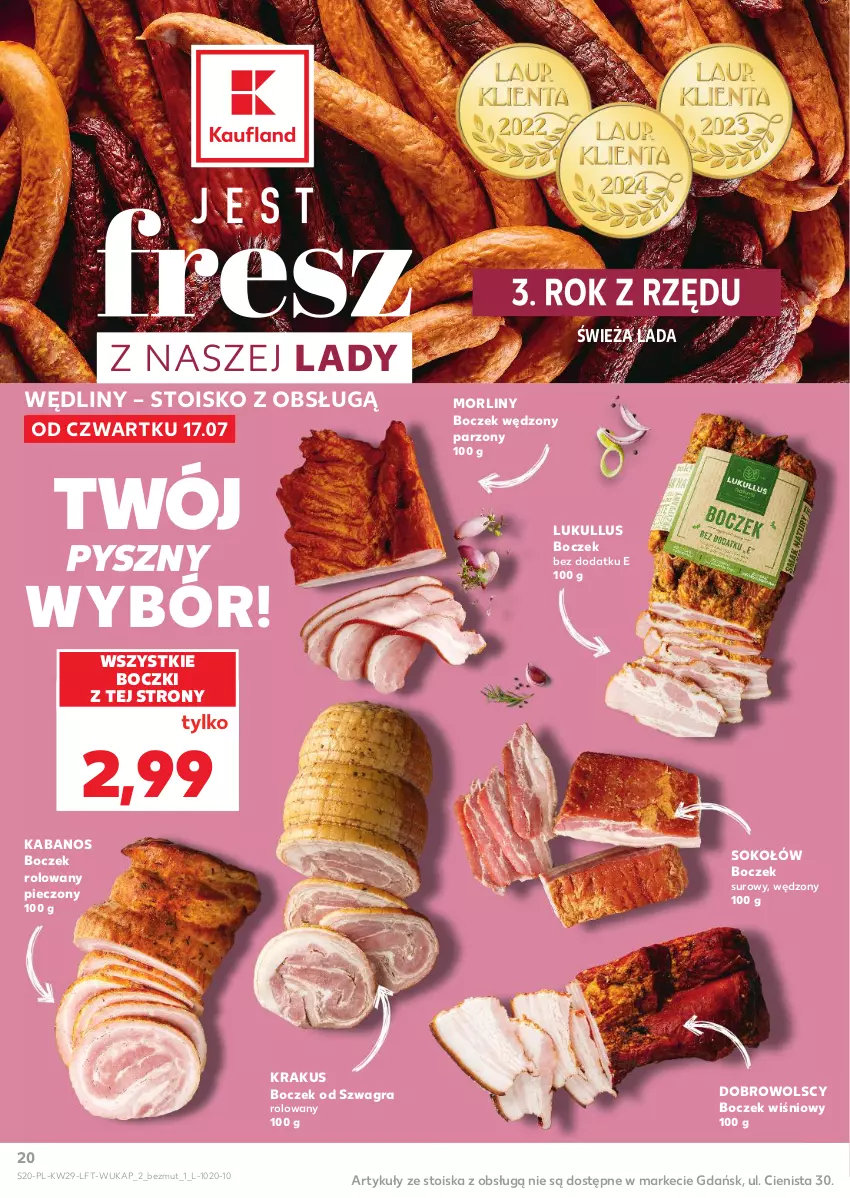 Gazetka promocyjna Kaufland - Gazetka tygodnia - ważna 17.07 do 23.07.2025 - strona 20 - produkty: Boczek, Gra, Kabanos, Krakus, Morliny, Piec, Sok, Sokołów