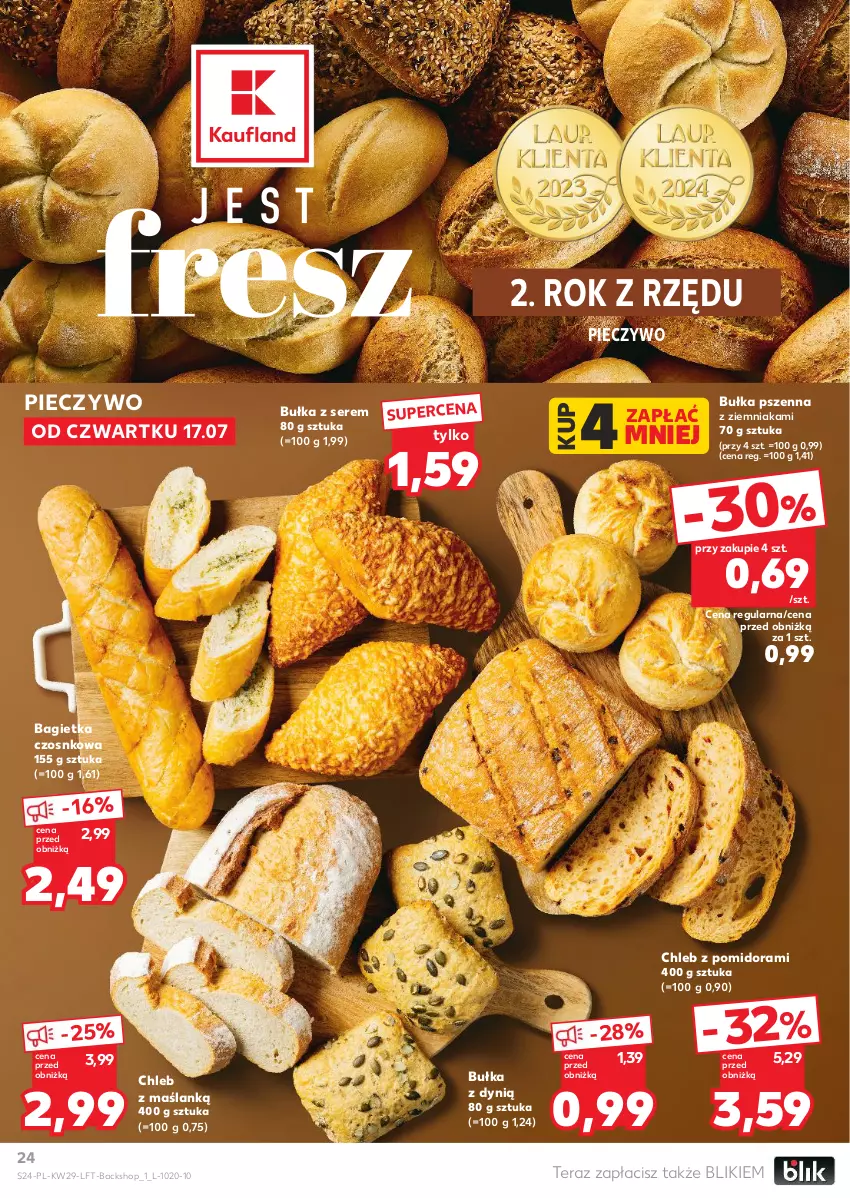 Gazetka promocyjna Kaufland - Gazetka tygodnia - ważna 17.07 do 23.07.2025 - strona 24 - produkty: Bagietka, Bagietka czosnkowa, Bułka, Chleb, Dynią, Piec, Pieczywo, Ser, Tera