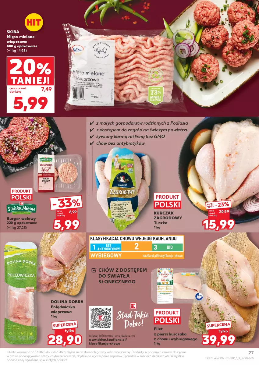 Gazetka promocyjna Kaufland - Gazetka tygodnia - ważna 17.07 do 23.07.2025 - strona 27 - produkty: Burger, Filet z piersi kurczaka, Kurczak, Mięso, Mięso mielone, Polędwiczka wieprzowa, Tusz