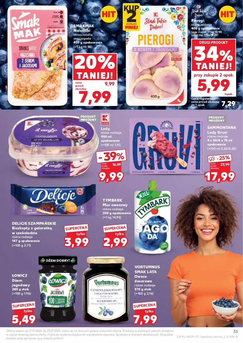 Gazetka promocyjna Kaufland - Gazetka tygodnia - ważna 17.07 do 23.07.2025 - strona 35 - produkty: Biszkopty, Delicje, Deser, Dżem, Gala, Lody, Mus, Naleśniki, Owoce, Pierogi, Ser, Tymbark