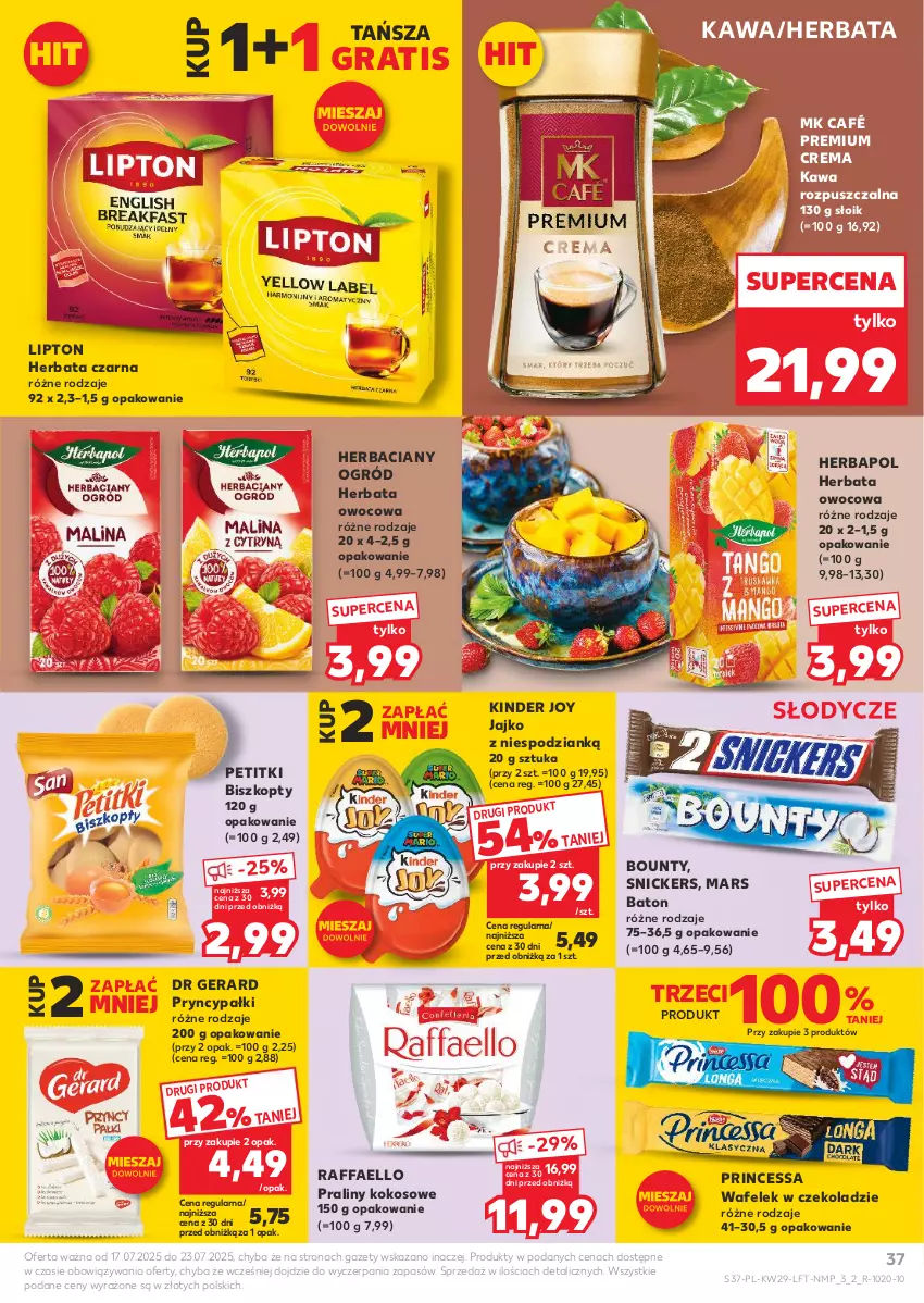 Gazetka promocyjna Kaufland - Gazetka tygodnia - ważna 17.07 do 23.07.2025 - strona 37 - produkty: Baton, Biszkopty, Bounty, Dr Gerard, Fa, Gra, Herbapol, Herbata, Herbata czarna, Herbata owocowa, Kawa, Kawa rozpuszczalna, Kinder, Kokos, Lipton, Mars, Ogród, Praliny, Princessa, Raffaello, Snickers, Wafelek