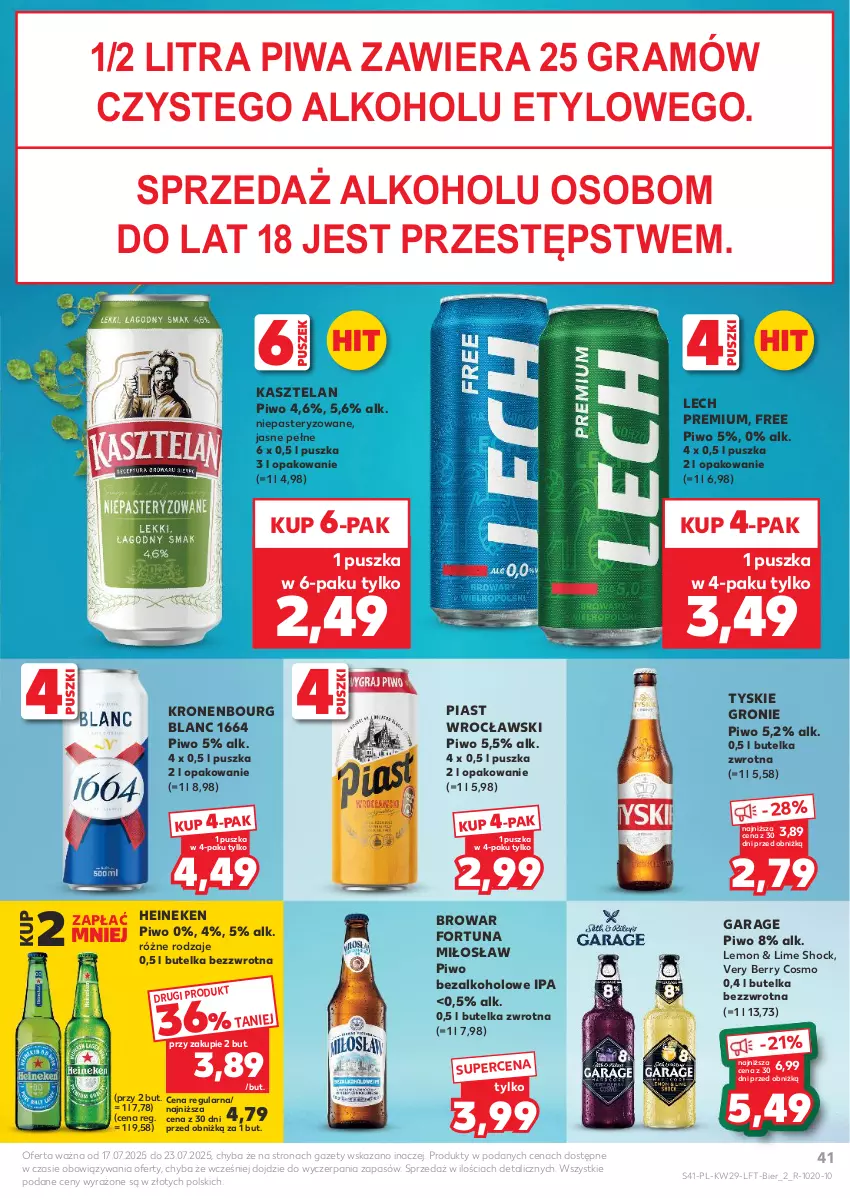 Gazetka promocyjna Kaufland - Gazetka tygodnia - ważna 17.07 do 23.07.2025 - strona 41 - produkty: Fortuna, Gra, Heineken, Kasztelan, Lech Premium, Piast, Piwa, Piwo, Tyskie