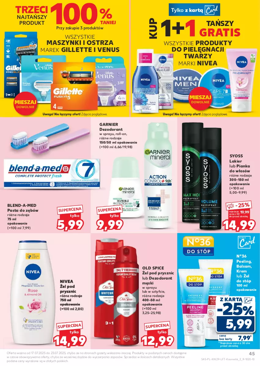 Gazetka promocyjna Kaufland - Gazetka tygodnia - ważna 17.07 do 23.07.2025 - strona 45 - produkty: Blend-a-Med, Dezodorant, Garnier, Gillette, Gra, Lakier, Nivea, Old Spice, Pasta do zębów, Peeling, Pianka do włosów, Syoss, Venus, Waga