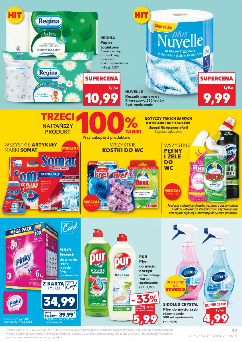 Gazetka promocyjna Kaufland - Gazetka tygodnia - ważna 17.07 do 23.07.2025 - strona 47 - produkty: Aloe vera, Do mycia naczyń, Gin, Papier, Papier toaletowy, Płyn do mycia, Płyn do mycia naczyń, Proszek do prania, Pur, Ręcznik, Rum, Sidolux, Somat, Waga