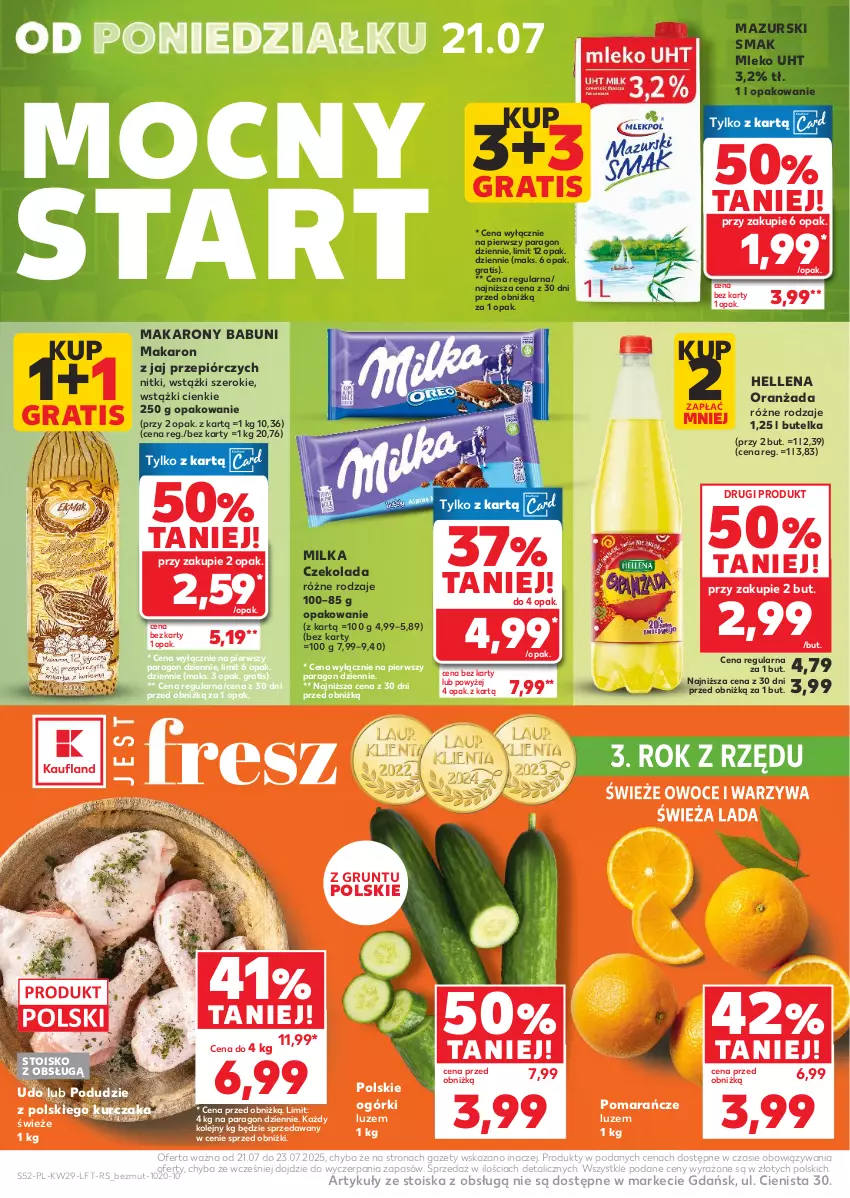 Gazetka promocyjna Kaufland - Gazetka tygodnia - ważna 17.07 do 23.07.2025 - strona 52 - produkty: Babuni, Czekolada, Gra, Grunt, Hellena, Kurczak, Makaron, Milka, Mleko, Olej, Oranżada, Owoce, Pomarańcze, Warzywa