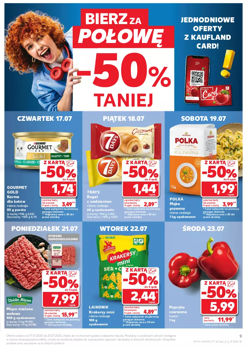 Gazetka promocyjna Kaufland - Gazetka tygodnia - ważna 17.07 do 23.07.2025 - strona 9 - produkty: Gourmet Gold, Krakersy, Lajkonik, Mąka, Mąka pszenna, Mięso, Mięso mielone, Papryka, Papryka czerwona, Rogal