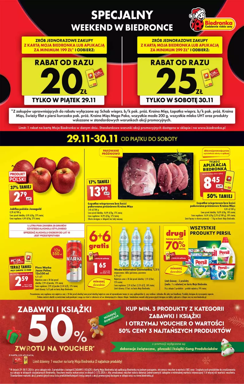 Gazetka promocyjna Biedronka - ważna 29.11 do 30.11.2024 - strona 1 - produkty: Cisowianka, Fa, Gra, Jonagold, LANA, Lody, Persil, Piwa, Piwo, Tera, Warka, Woda, Woda mineralna