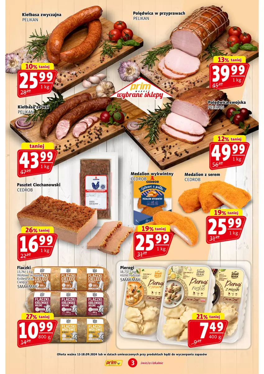 Gazetka promocyjna Prim Market - ważna 12.09 do 18.09.2024 - strona 3 - produkty: Kiełbasa, Królewski, Lion, Pasztet, Pierogi, Polędwica, Ser