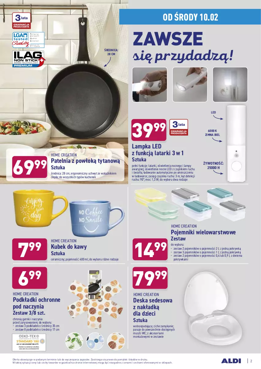 Gazetka promocyjna Aldi - Hity od Środy i Soboty - ważna 10.02 do 13.02.2021 - strona 2 - produkty: Deska sedesowa, Dzieci, Kubek, Mus, Patelnia, Podkład, Pojemnik, Tytan