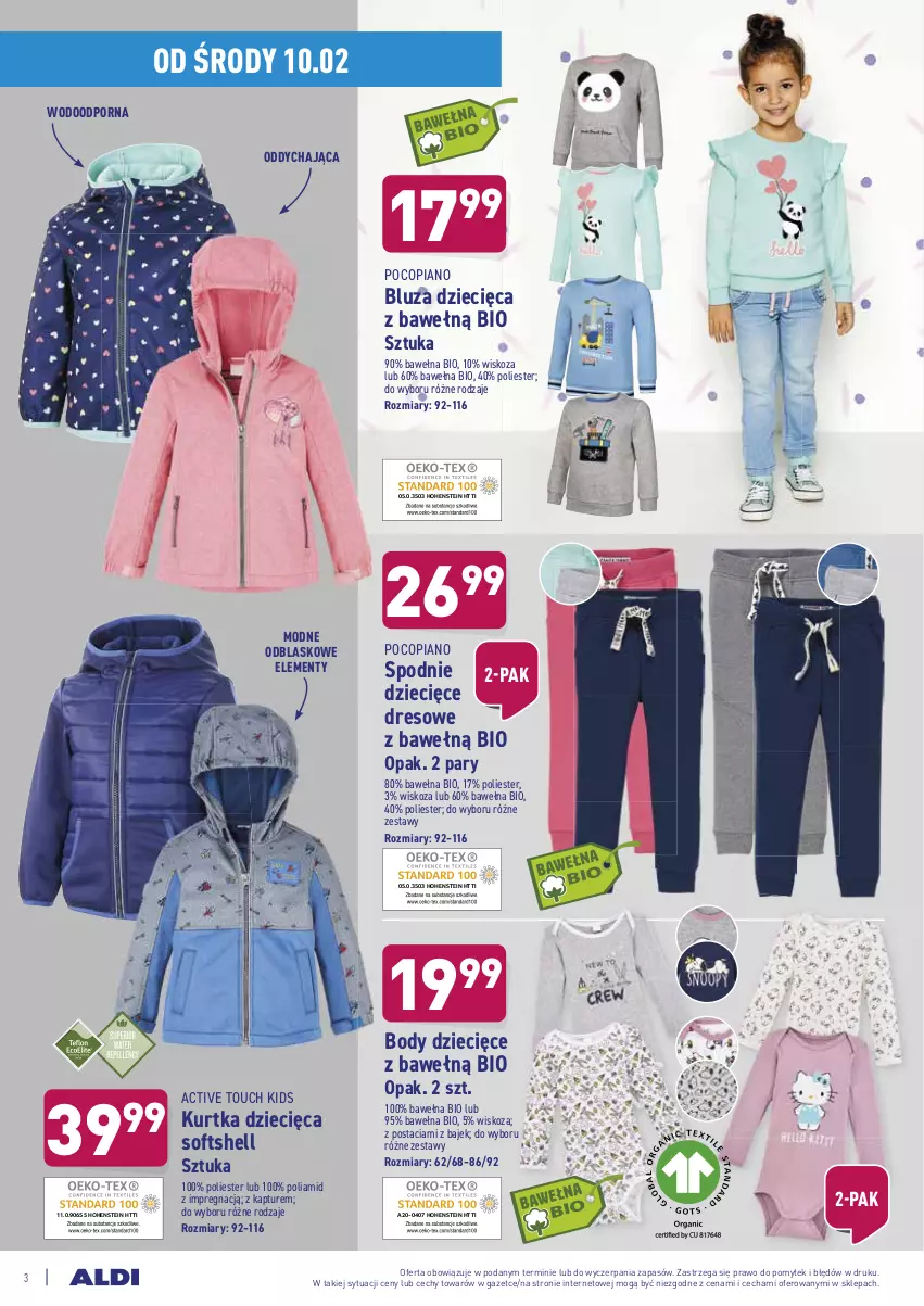 Gazetka promocyjna Aldi - Hity od Środy i Soboty - ważna 10.02 do 13.02.2021 - strona 3 - produkty: Bluza, Body, Dres, Dzieci, Kurtka, Kurtka dziecięca, Pocopiano, Por, Spodnie, Wełna