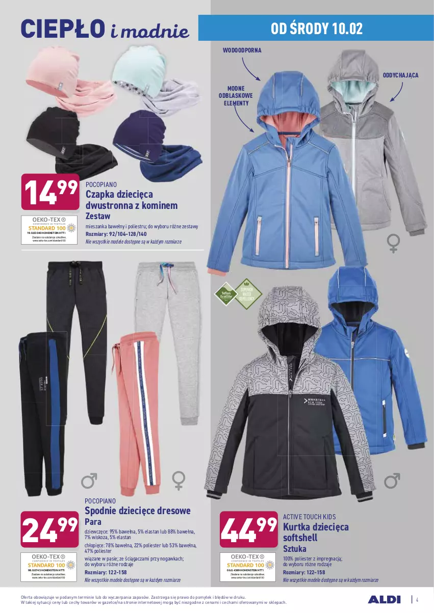 Gazetka promocyjna Aldi - Hity od Środy i Soboty - ważna 10.02 do 13.02.2021 - strona 4 - produkty: Czapka, Dres, Dzieci, Kurtka, Kurtka softshell, Pocopiano, Por, Spodnie, Wełna