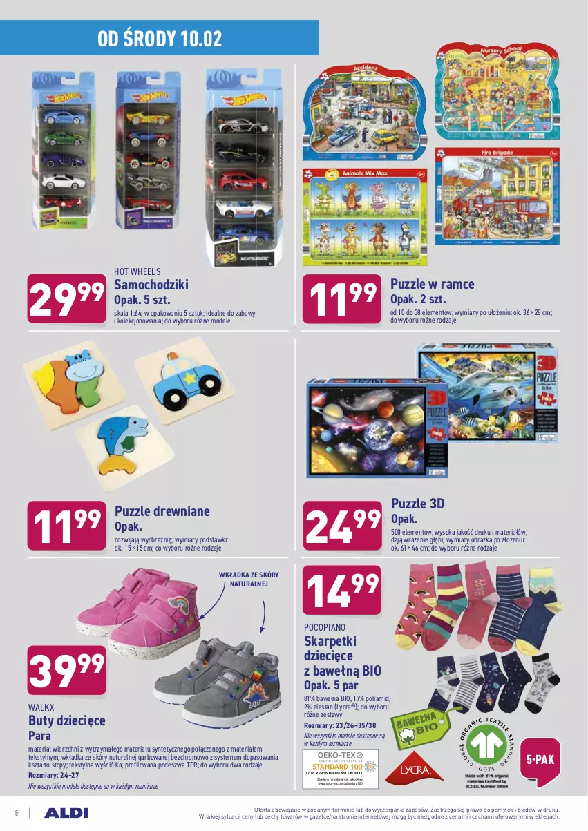 Gazetka promocyjna Aldi - Hity od Środy i Soboty - ważna 10.02 do 13.02.2021 - strona 5 - produkty: Buty, Chodzik, Dzieci, Hot Wheels, Karp, Obraz, Pocopiano, Puzzle, Samochodziki, Skarpetki, Sok, Top, Wełna