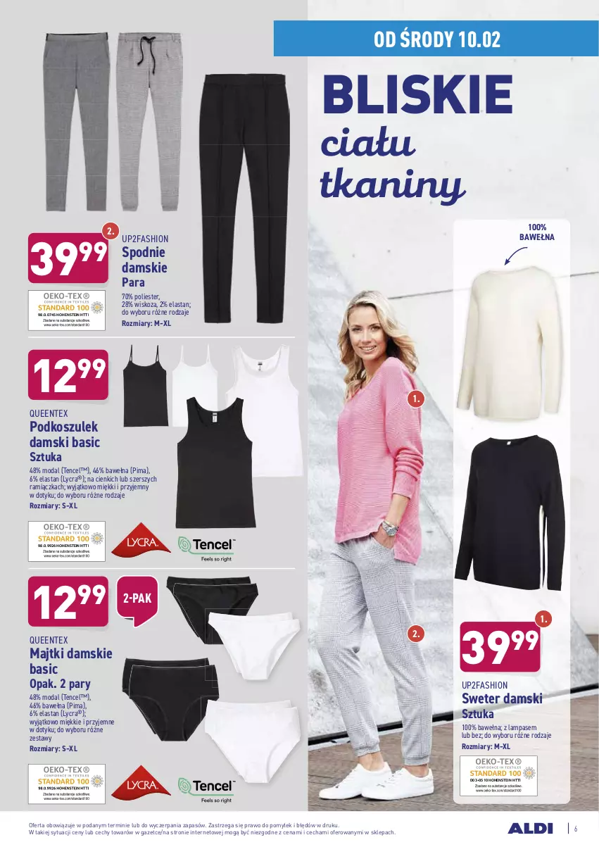 Gazetka promocyjna Aldi - Hity od Środy i Soboty - ważna 10.02 do 13.02.2021 - strona 6 - produkty: Fa, Kosz, Lampa, Majtki, Moda, Podkoszulek, Queentex, Spodnie, Sweter, Wełna