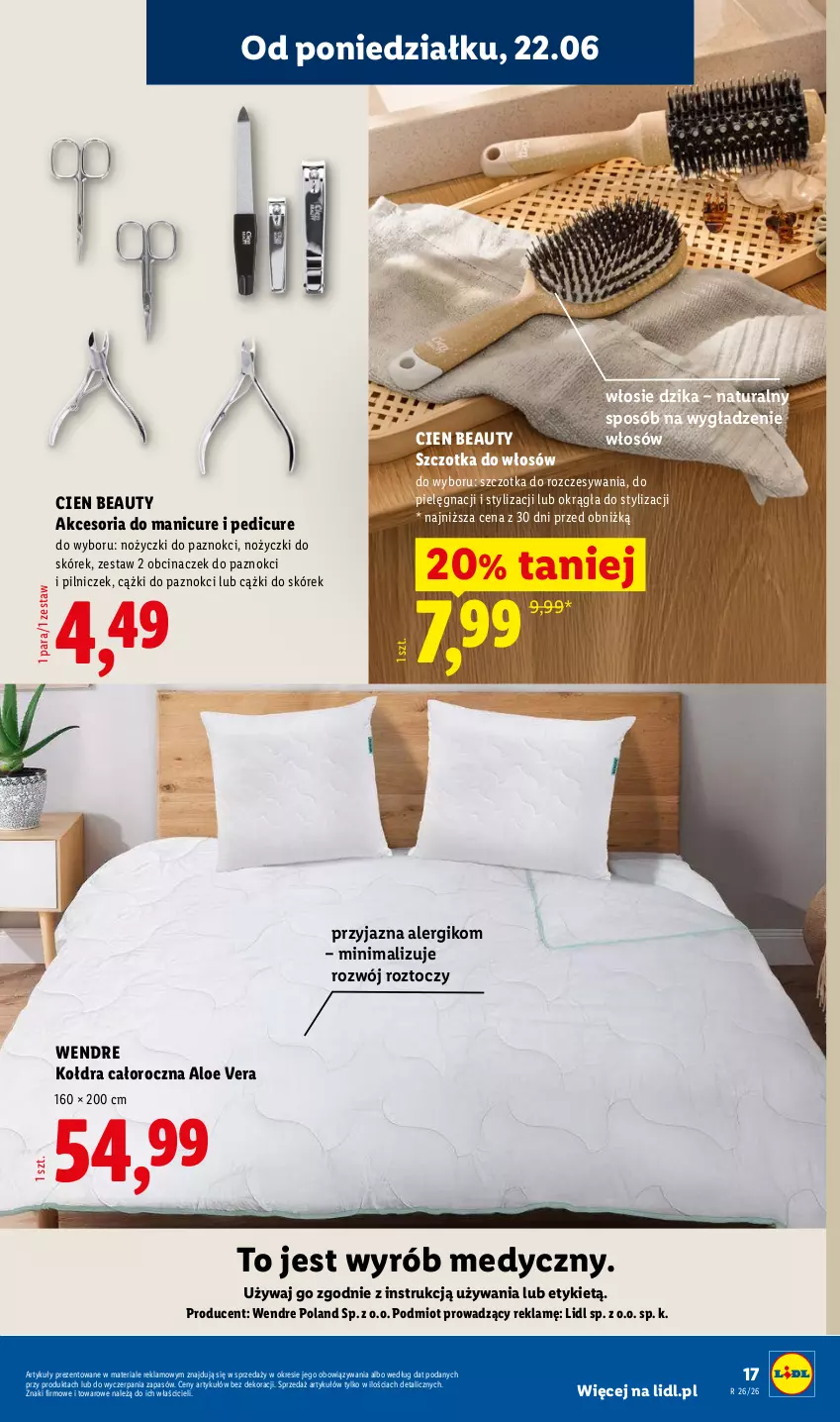 Gazetka promocyjna Lidl - Katalog ważny od 22.06 - ważna 22.06 do 27.06.2026 - strona 19 - produkty: Aloe vera, Cążki, Cążki do skórek, Kołdra, Manicure i pedicure, Noż, Nożyczki, Szczotka, Szczotka do włosów