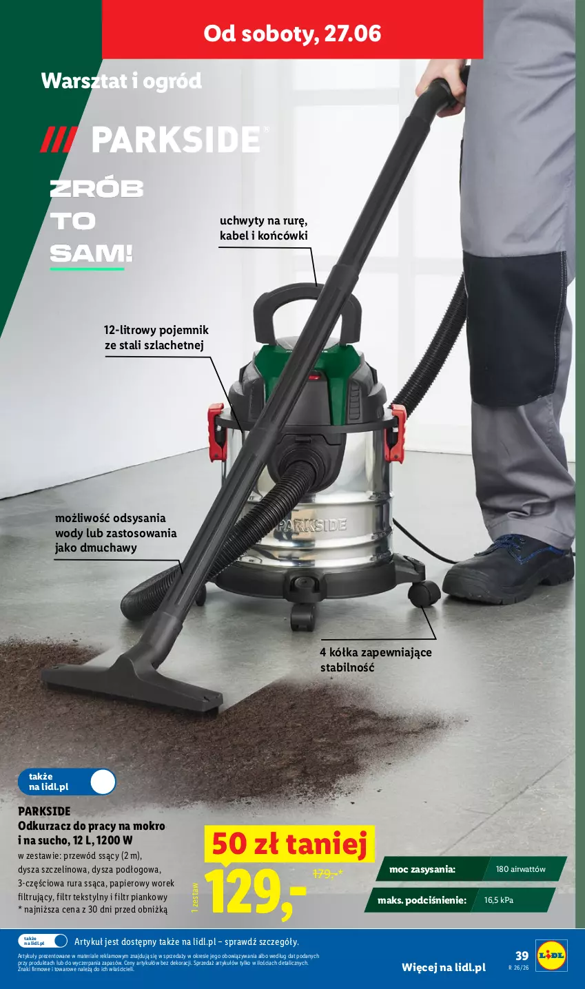Gazetka promocyjna Lidl - Katalog ważny od 22.06 - ważna 22.06 do 27.06.2026 - strona 45 - produkty: Odkurzacz, Ogród, Papier, Parkside, Pojemnik, Przewód, Rura, Uchwyty