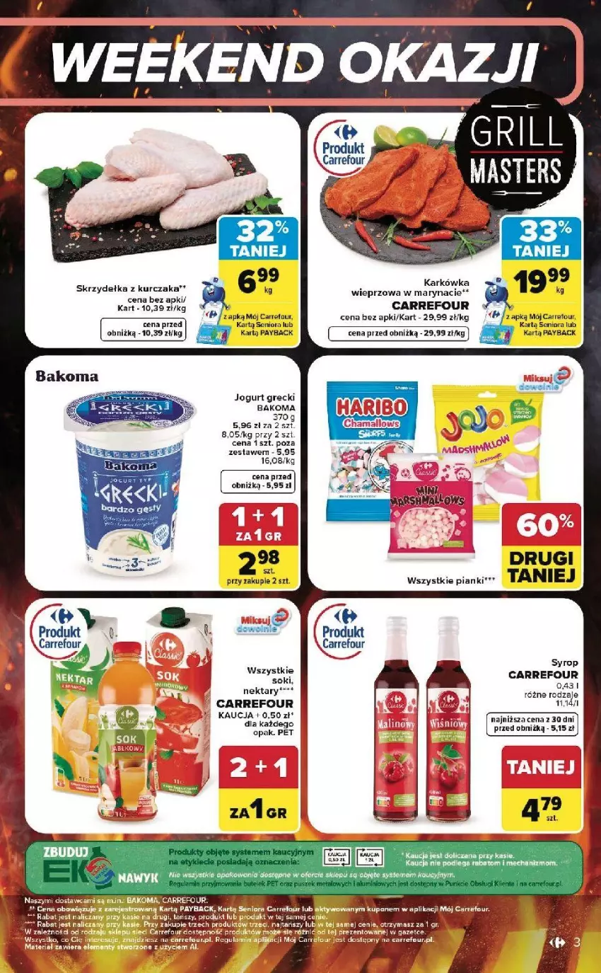 Gazetka promocyjna Carrefour - Gazetka Carrefour, Market w SUMIE od czwartku WEEKEND OKAZJI - ważna 11.06 do 13.06.2026 - strona 3 - produkty: Bakoma, Grill, Jogurt, Karkówka wieprzowa, Kurczak, Nektar, Skrzydełka z kurczaka, Sok, Syrop