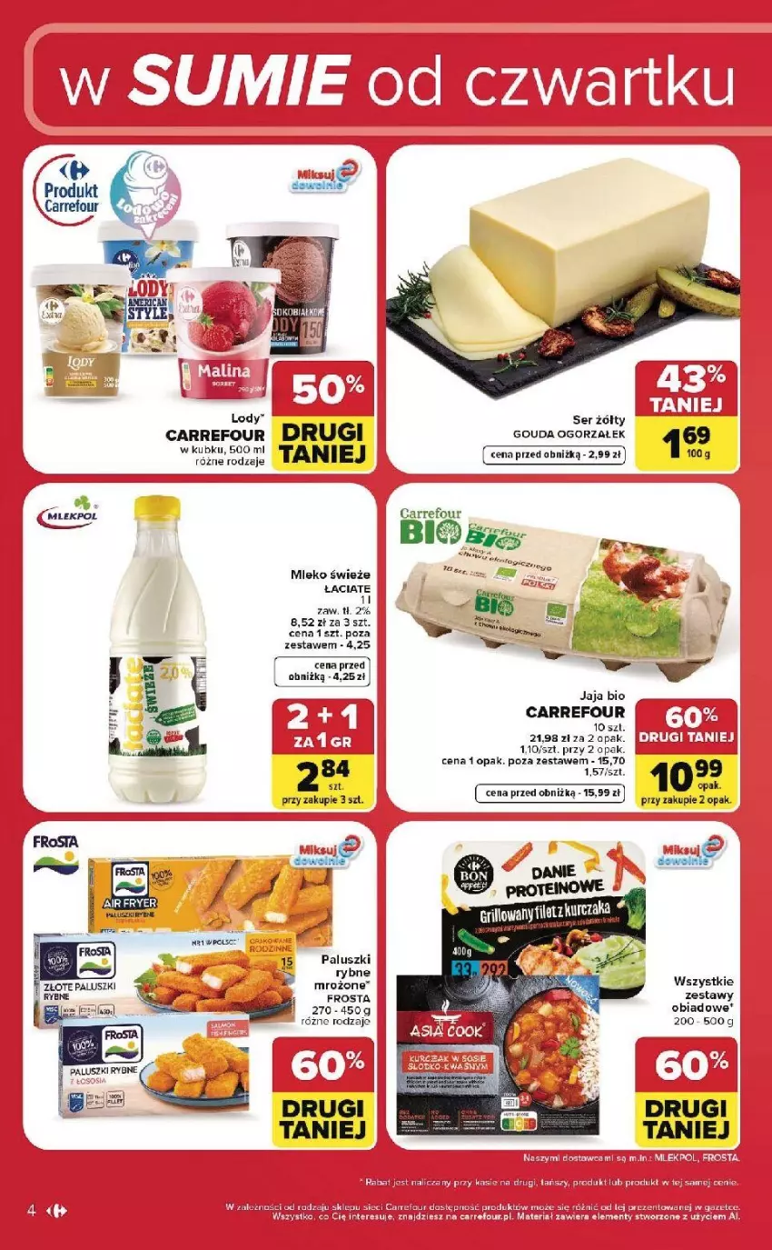 Gazetka promocyjna Carrefour - Gazetka Carrefour, Market w SUMIE od czwartku WEEKEND OKAZJI - ważna 11.06 do 13.06.2026 - strona 4 - produkty: Fa, Frosta, Gouda, Jaja, Lody, Mleko, Mop, Paluszki rybne, Sos