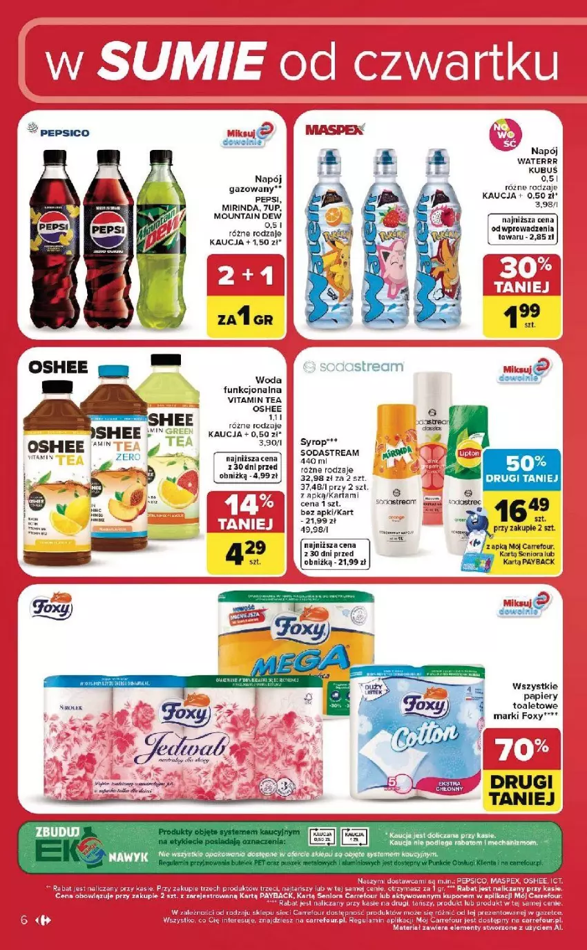 Gazetka promocyjna Carrefour - Gazetka Carrefour, Market w SUMIE od czwartku WEEKEND OKAZJI - ważna 11.06 do 13.06.2026 - strona 6 - produkty: 7up, Foxy, Kask, Mirinda, Napój, Orka, Oshee, Papier, Pepsi, Ser, Syrop, Woda