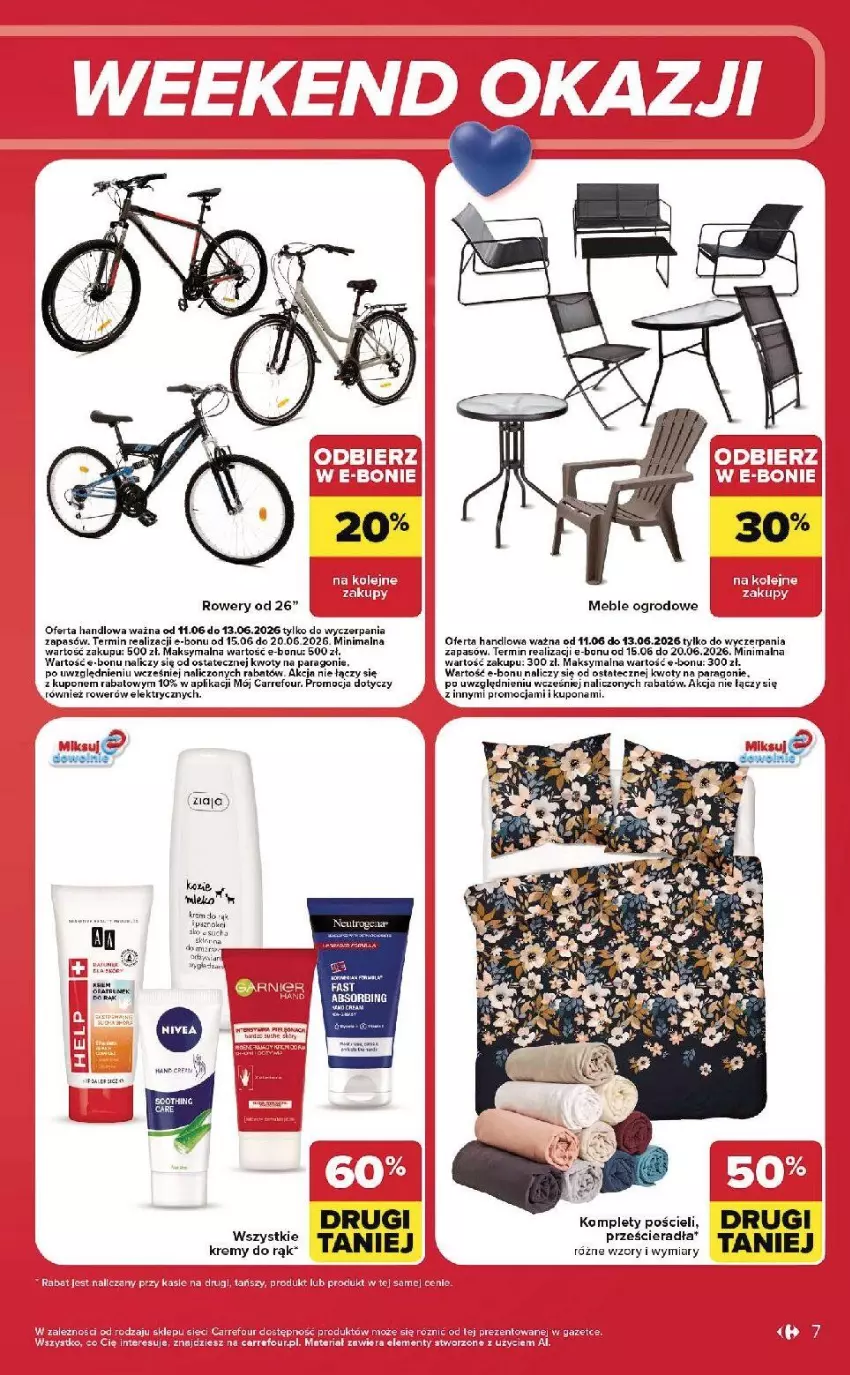 Gazetka promocyjna Carrefour - Gazetka Carrefour, Market w SUMIE od czwartku WEEKEND OKAZJI - ważna 11.06 do 13.06.2026 - strona 7 - produkty: Fa, Meble, Por, Pościel, Rower, Tran, Ziaja