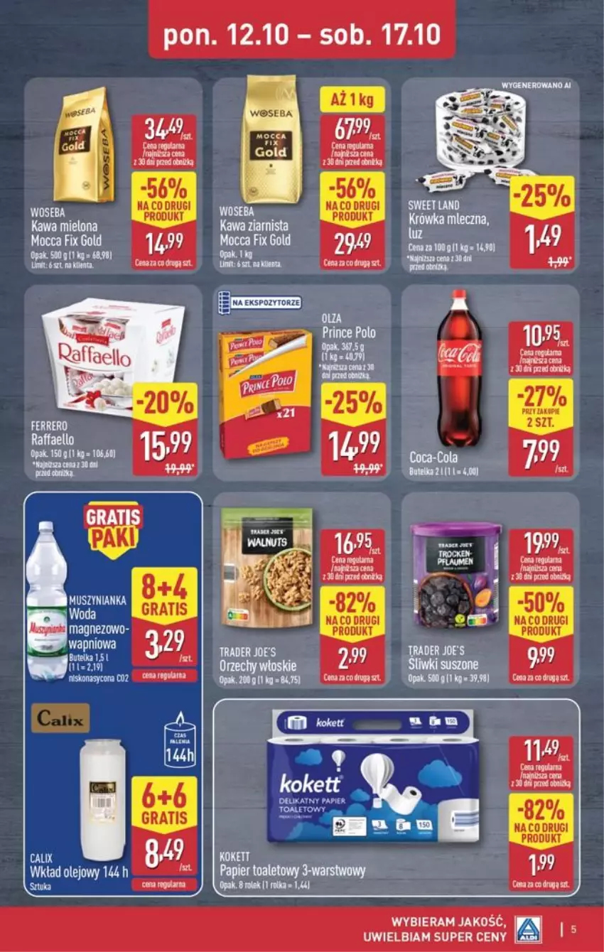 Gazetka promocyjna Aldi - Oferta weekendowa - ważna 15.10 do 17.10.2026 - strona 5 - produkty: Coca-Cola, Fa, Gra, Kawa, Kawa mielona, Magnez, Mus, Muszynianka, Papier, Papier toaletowy, Ser, Woseba