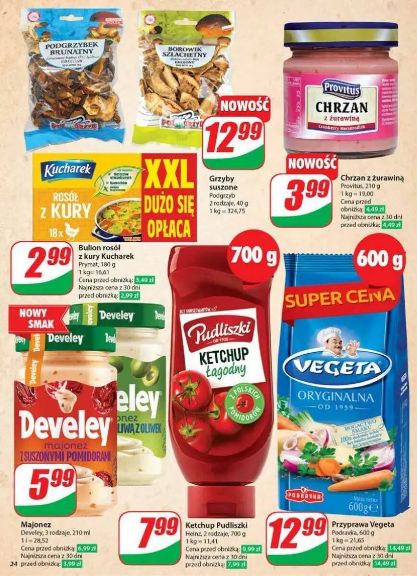 Gazetka promocyjna Dino - ważna 27.11 do 03.12.2024 - strona 17 - produkty: Bulion, Chrzan, Grzyby, Heinz, Ketchup, Kucharek, Lion, Majonez, Podravka, Prymat, Pudliszki, Rosół, Vegeta