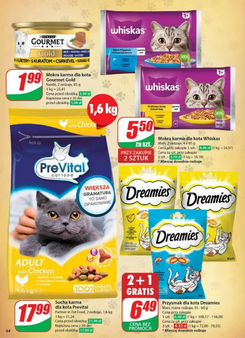 Gazetka promocyjna Dino - ważna 27.11 do 03.12.2024 - strona 61 - produkty: Gourmet Gold, Gra, Mars, Mokra karma, Mus, Przysmak dla kota, Rama, Sucha karma, Whiskas