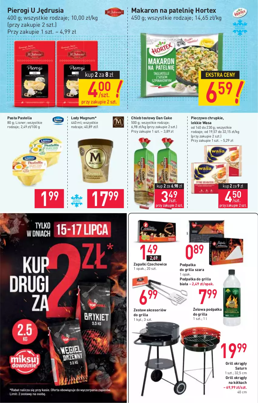 Gazetka promocyjna Stokrotka - Market - ważna 15.07 do 21.07.2021 - strona 4 - produkty: Chleb, Chleb tostowy, Chrupki, Dan Cake, Grill, Hortex, Lisner, Lody, Makaron, Pastella, Piec, Pieczywo, Pieczywo chrupkie, Pierogi, Wasa