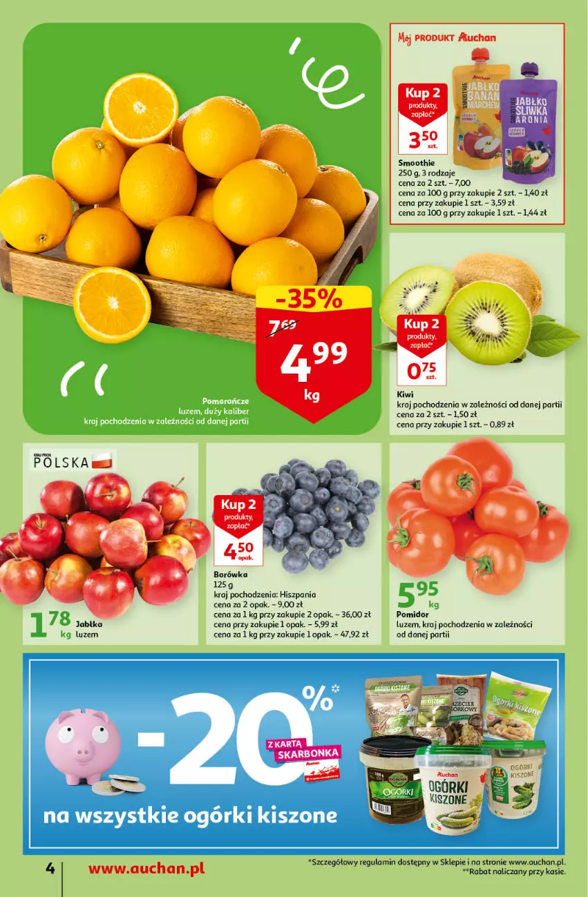 Gazetka promocyjna Auchan - Gazetka Koszyk Oszczędności Auchan Supermarket - ważna 19.01 do 25.01.2023 - strona 4 - produkty: Jabłka, Kiwi