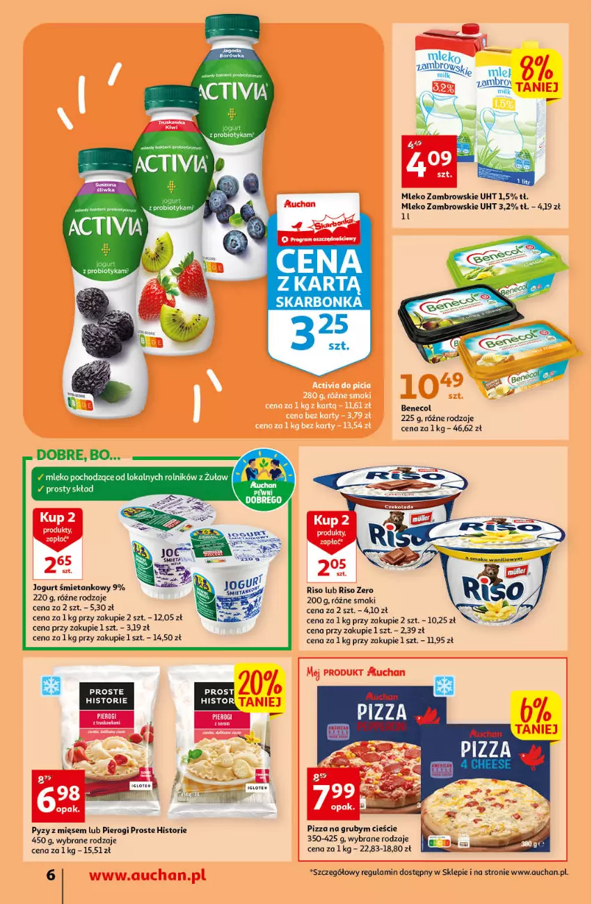 Gazetka promocyjna Auchan - Gazetka Koszyk Oszczędności Auchan Supermarket - ważna 19.01 do 25.01.2023 - strona 6 - produkty: Benecol, Jogurt, Mleko, Pierogi, Pizza, Rolnik